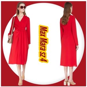 NWT MaxMara Studio Mammola  Vibrant Red Cady Dress sz 4
